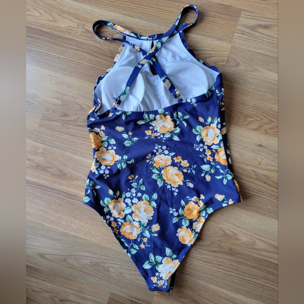 Cupshe Navy One-Piece Swimsuit with Yellow Floral Print - Picture 5 of 8